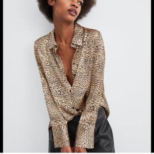 Zara Leopard Print Satin TRF Shirt/Shirt Dress - Size L (Regular)